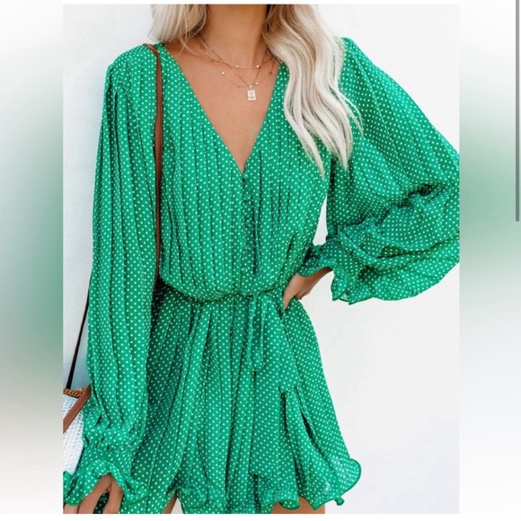 Vici Collection Green Polka Dot Romper - Picture 2 of 2